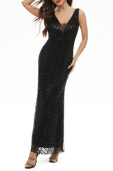 Vestidos de noche formales con cuello en V y patchwork